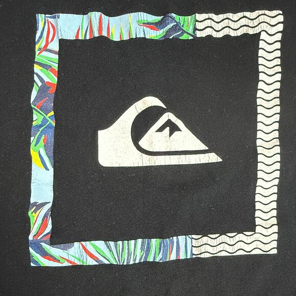 Quiksilver XL Black Graphic Surf T-Shirt Wave Logo Tropical Frame Beach Tee - Picture 3 of 6